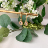 Tiny Rose Quartz Huggie Hoop Earrings,Raw Crystal Huggies Hoops Gold, Crystal Teardrop Hoop Earrings, Tiny Teardrop Birthstone Earrings